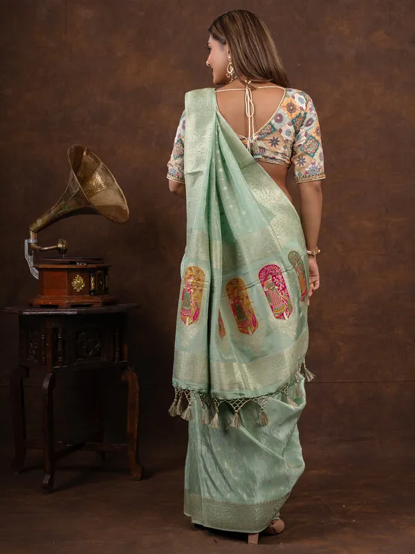Pista green tissue silk saree for wedding