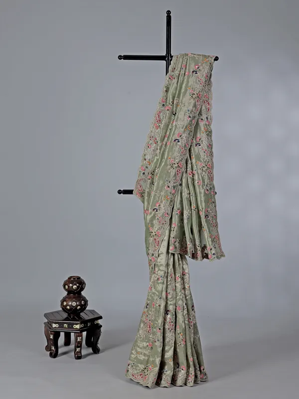 Pista green tissue silk wedding wear saree