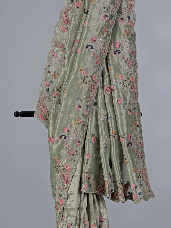 Pista green tissue silk wedding wear saree