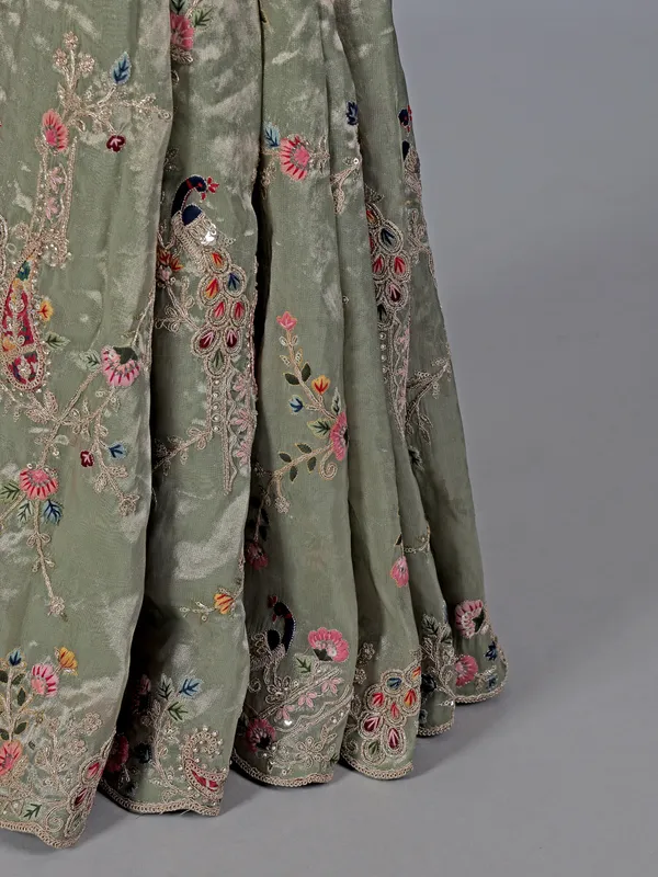 Pista green tissue silk wedding wear saree