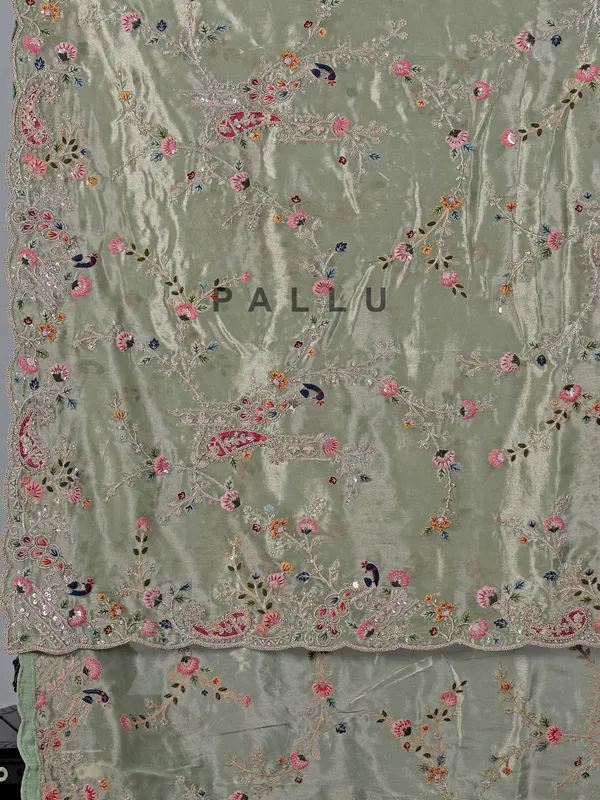 Pista green tissue silk wedding wear saree