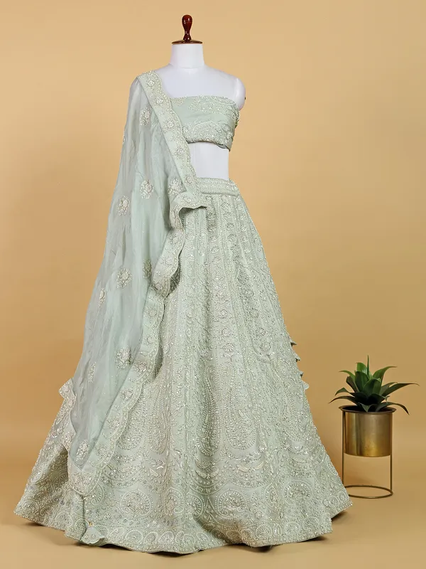 Pista green unstitched lehenga choli with dupatta