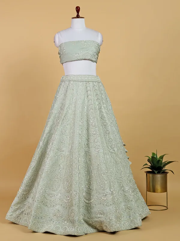 Pista green unstitched lehenga choli with dupatta