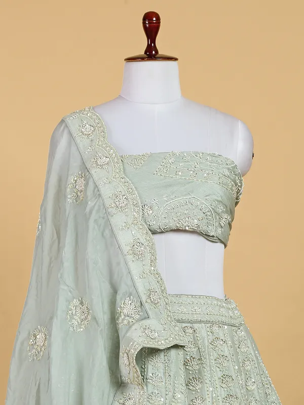 Pista green unstitched lehenga choli with dupatta