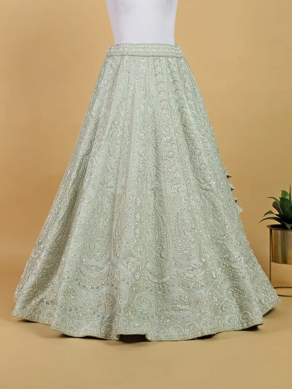 Pista green unstitched lehenga choli with dupatta