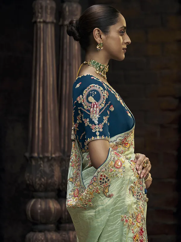Pista green viscose saree for wedding