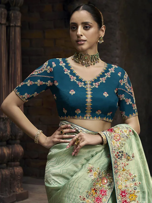 Pista green viscose saree for wedding