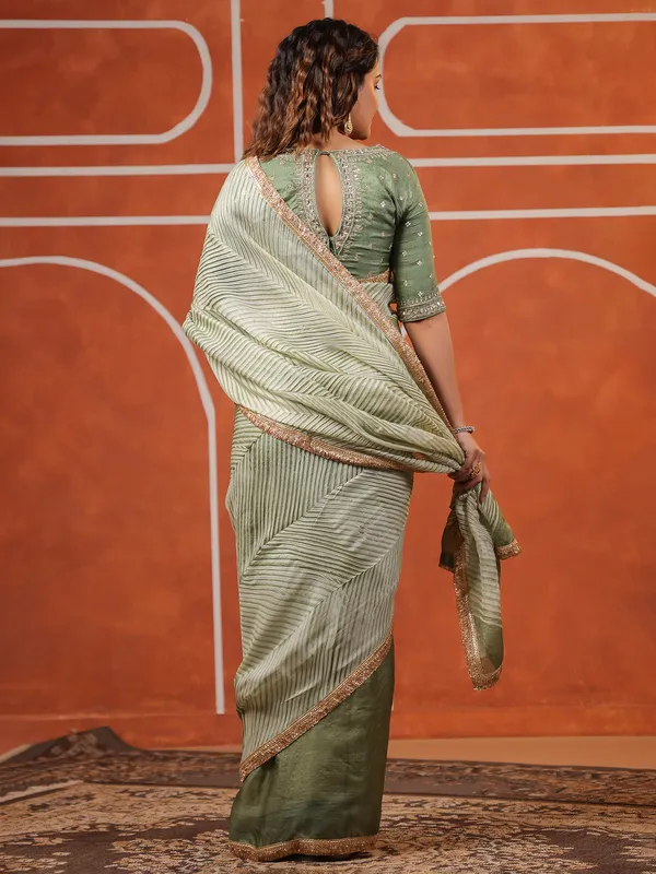 Pista green wedding style tusser silk saree