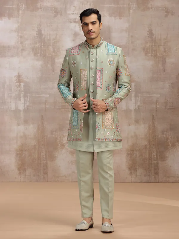 Pista green wedding wear indowestrn in silk