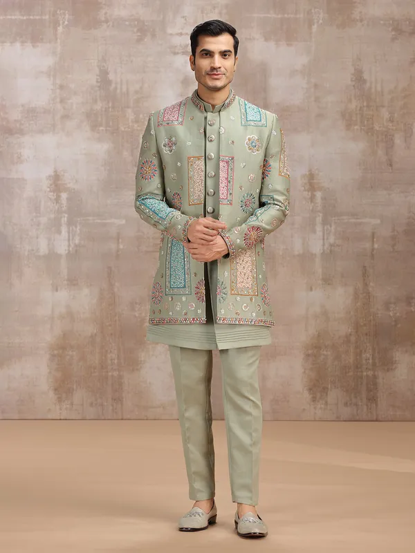 Pista green wedding wear indowestrn in silk