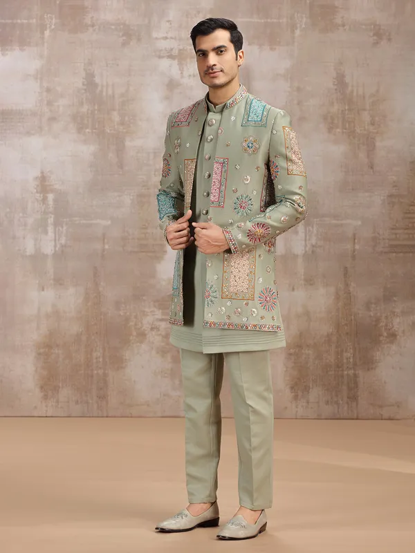 Pista green wedding wear indowestrn in silk