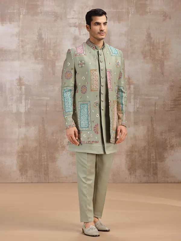 Pista green wedding wear indowestrn in silk