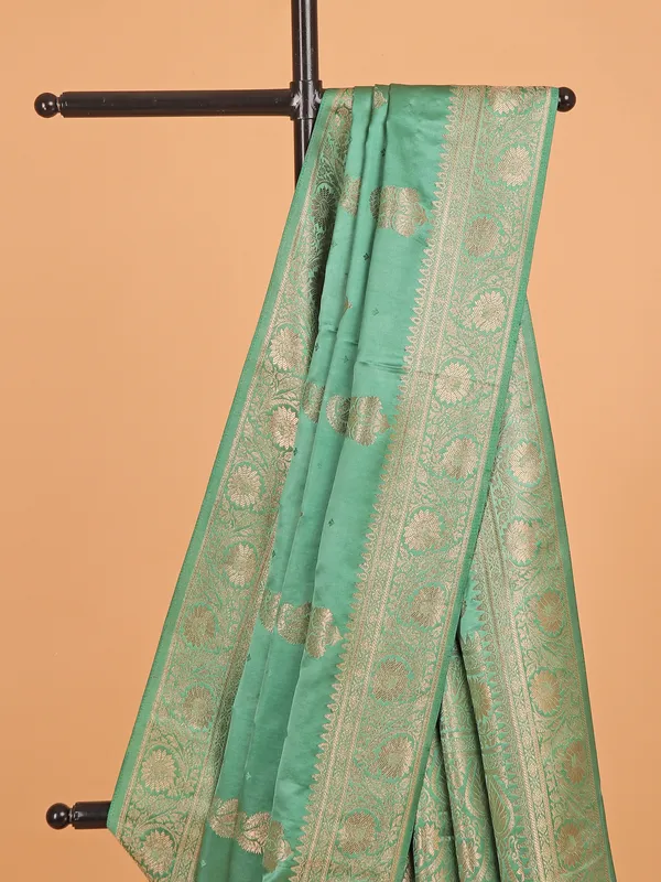Pista green zari weaving silk festive wear saree