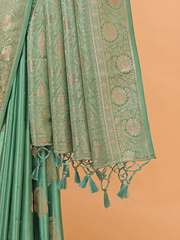 Pista green zari weaving silk festive wear saree
