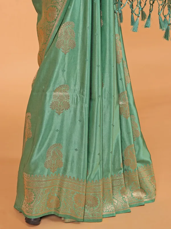 Pista green zari weaving silk festive wear saree