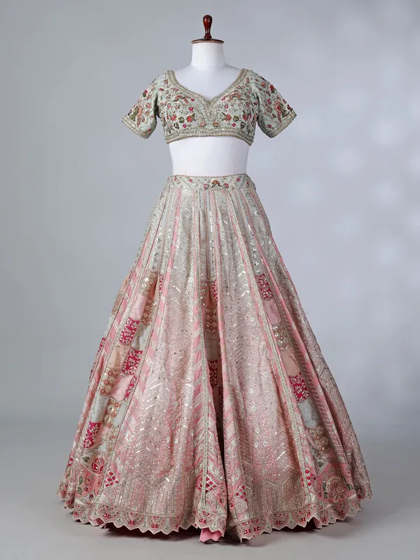 Pista silk zardosi embellished lehenga choli