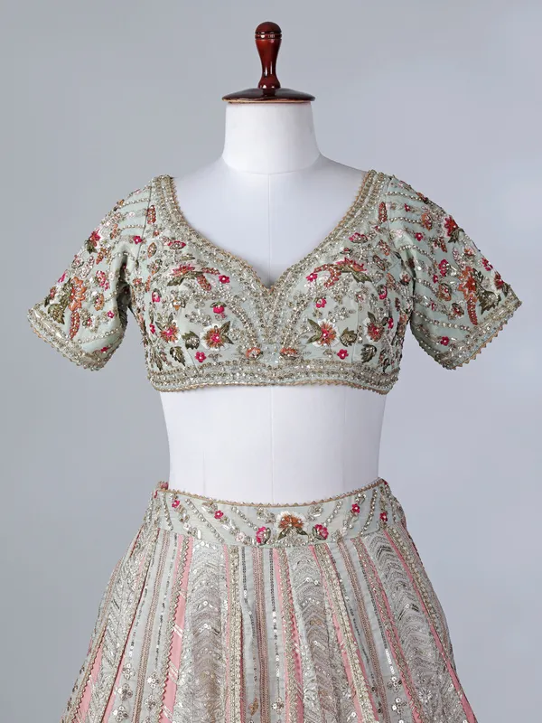 Pista silk zardosi embellished lehenga choli