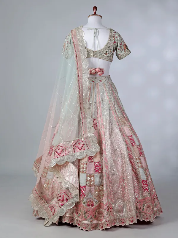 Pista silk zardosi embellished lehenga choli