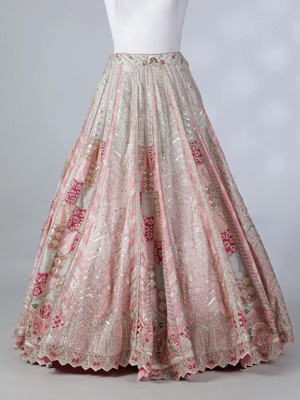 Pista silk zardosi embellished lehenga choli
