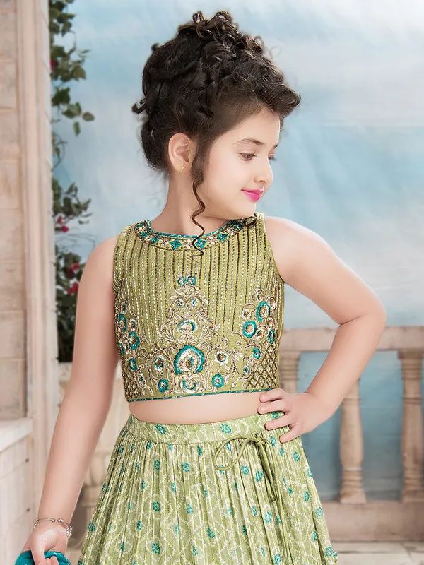 Pistachio green lehenga choli in georgette for wedding event