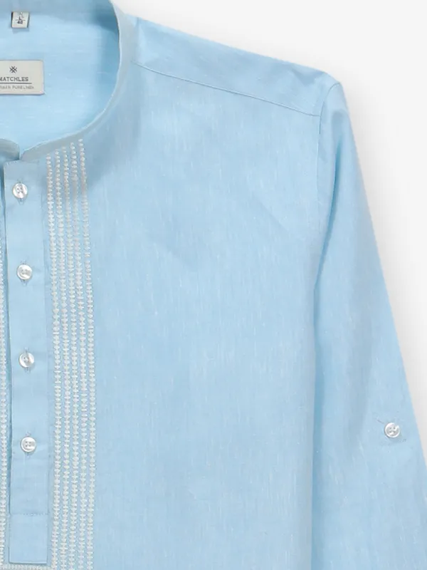 Plain aqua blue cotton kurta style shirt