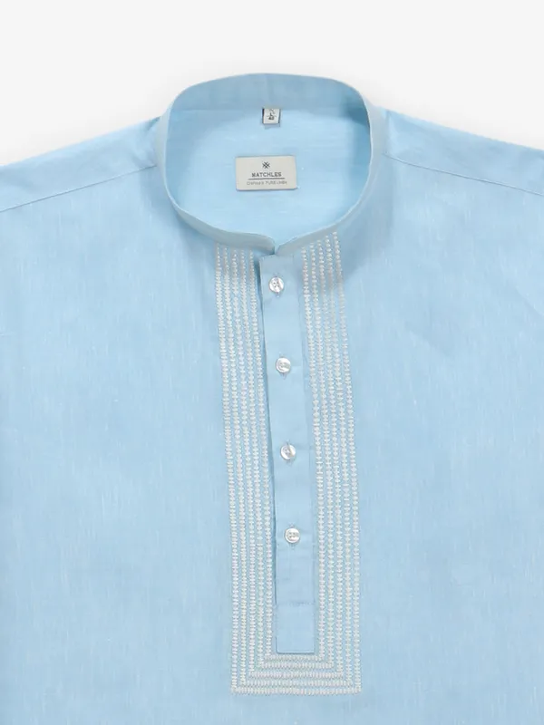 Plain aqua blue cotton kurta style shirt