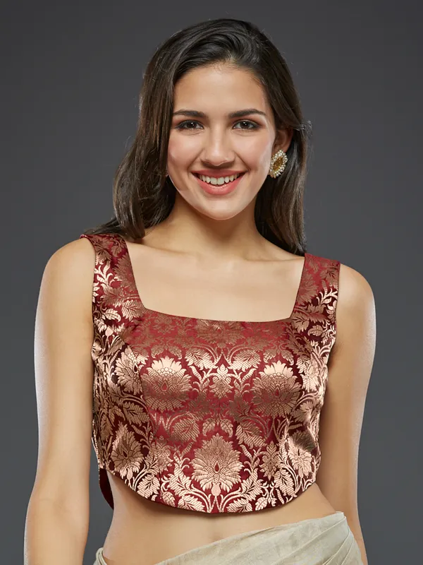 Plain aroon ready made blouse in silk