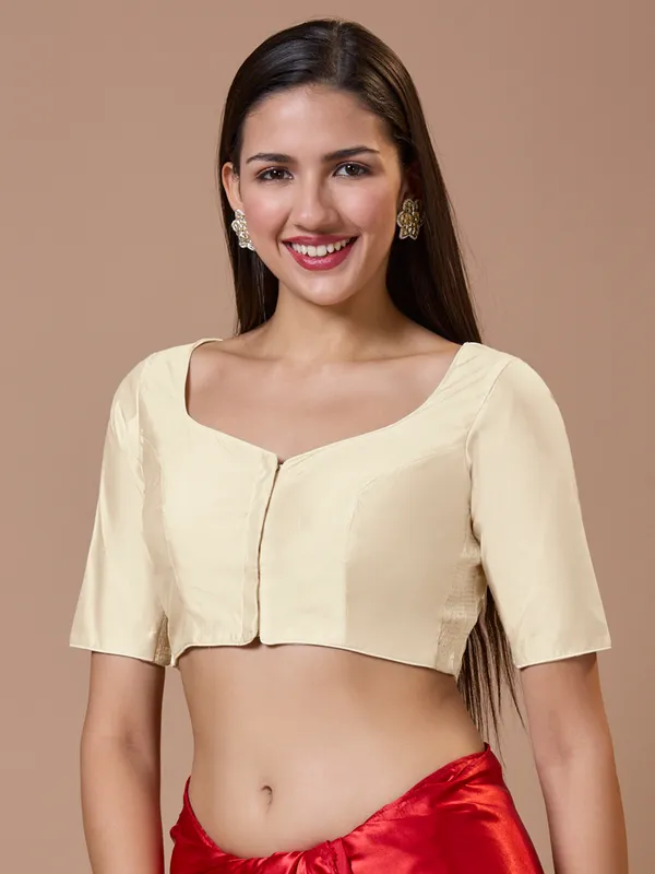Plain beaige silk blouse with sweetheart neck