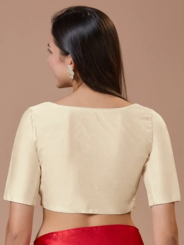 Plain beaige silk blouse with sweetheart neck