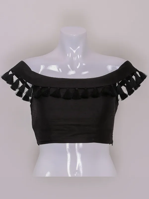 Plain black color raw silk ready made blouse