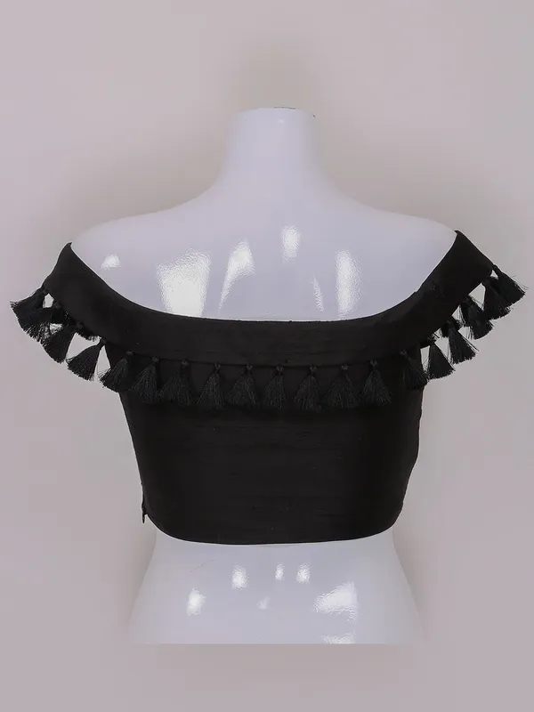 Plain black color raw silk ready made blouse