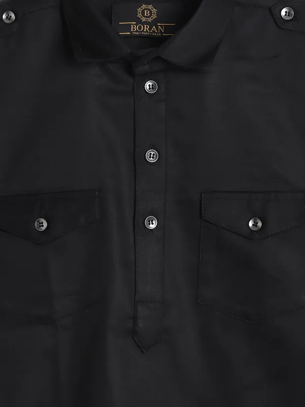 Plain black pathani suit in cotton