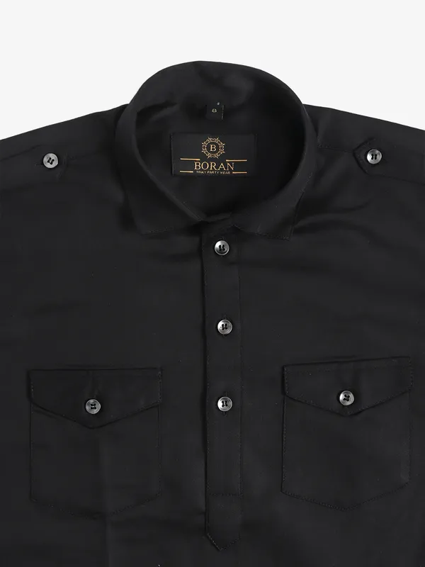 Plain black pathani suit in cotton