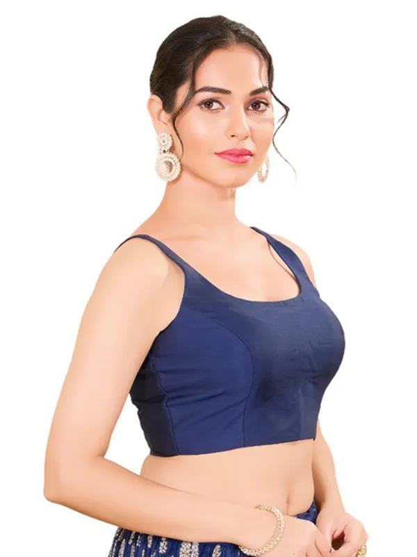 Plain blue silk readymade blouse