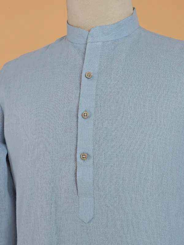 Plain cotton blue kurta for men