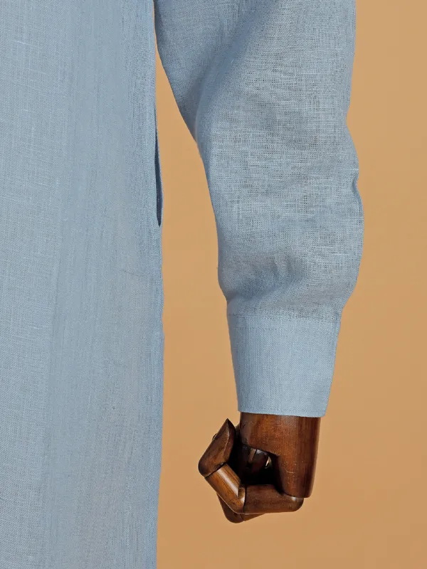 Plain cotton blue kurta for men