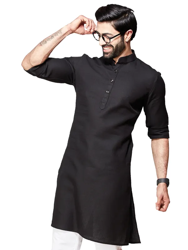 Plain cotton kurta suit in black