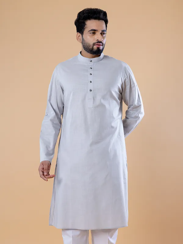 Plain cotton light grey kurta suit