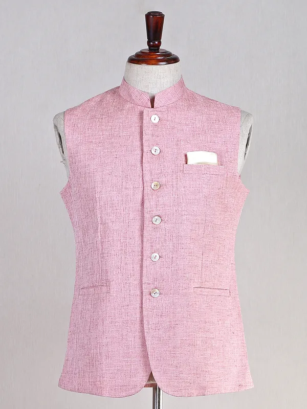 Plain cotton silk pink wedding look waistcoat