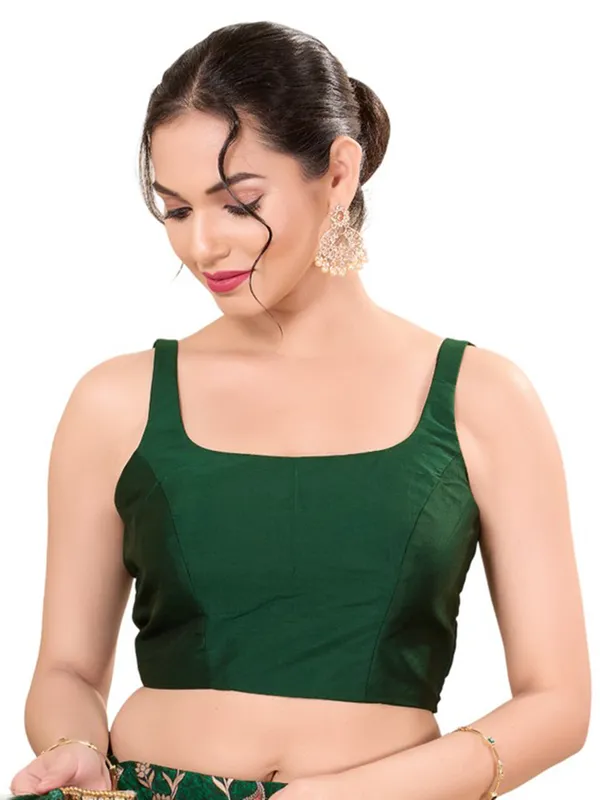 Plain dark green silk ready made blouse