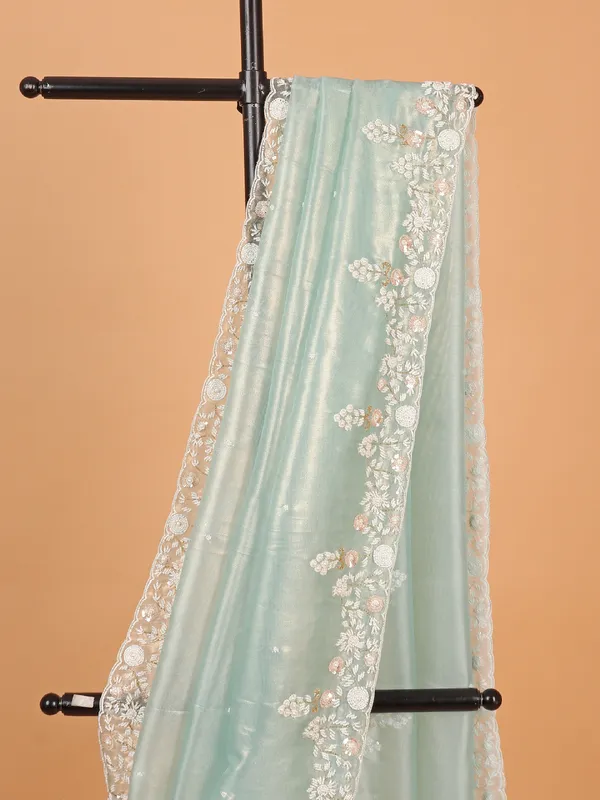 Plain light green tissue silk saree for women