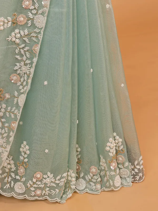Plain light green tissue silk saree for women