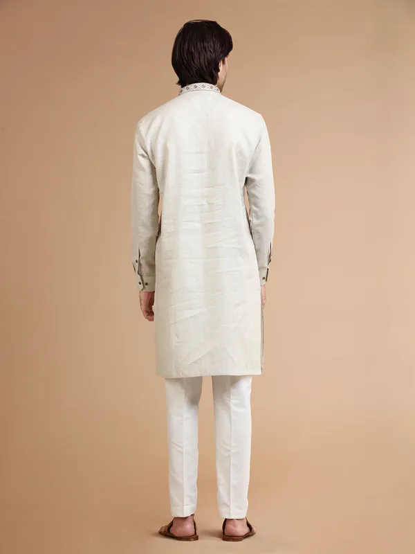 Plain linen beige kurta suit