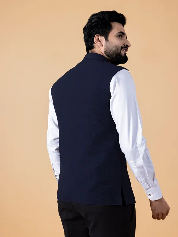 Plain navy terry rayon waistcoat