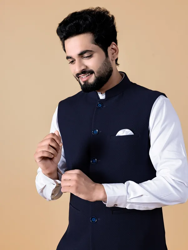 Plain navy terry rayon waistcoat