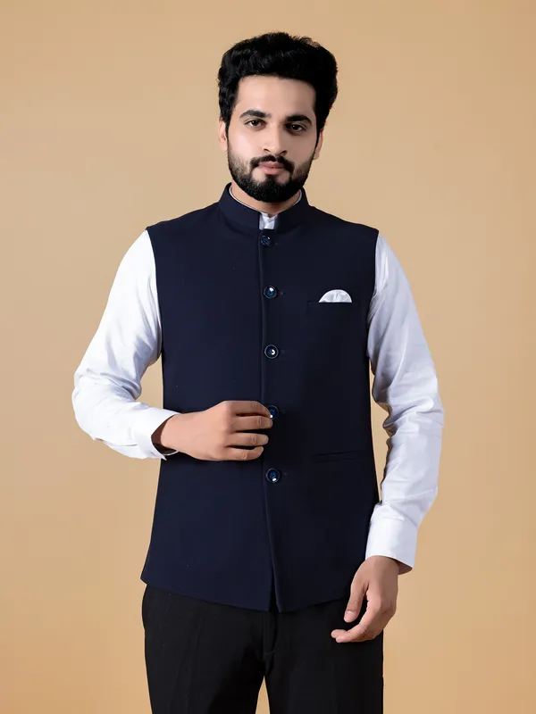 Plain navy terry rayon waistcoat