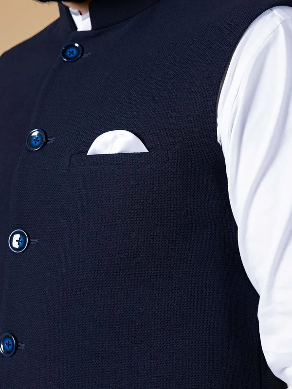 Plain navy terry rayon waistcoat