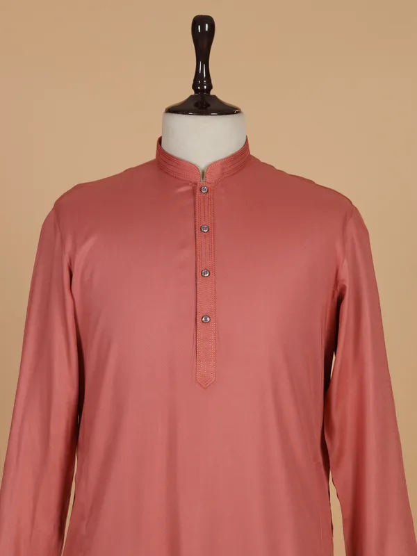 Plain peach cotton silk festive style kurta suit