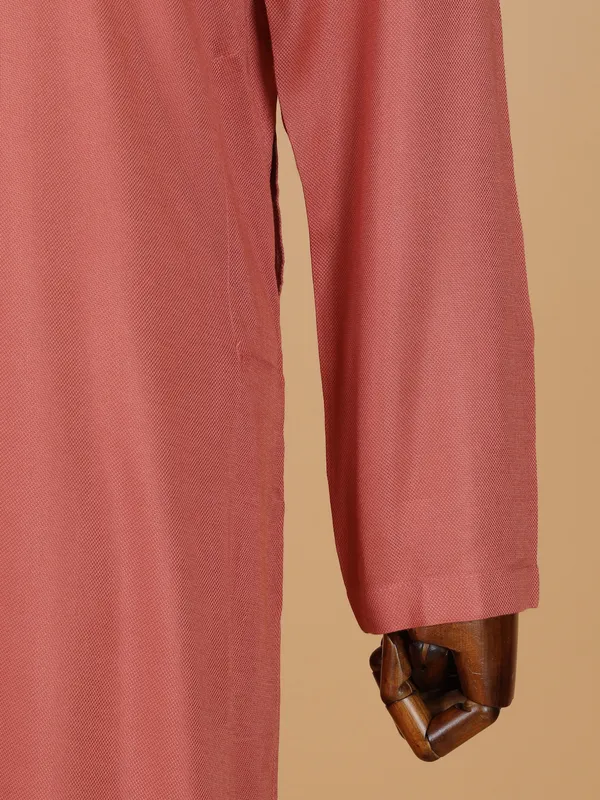 Plain peach cotton silk festive style kurta suit