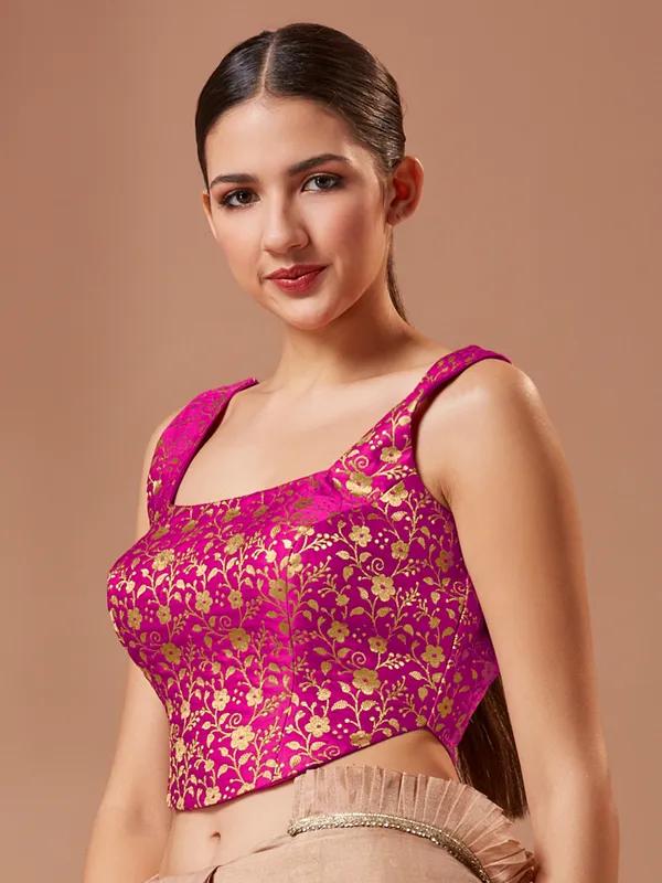 Plain pink silk blouse with square neckline